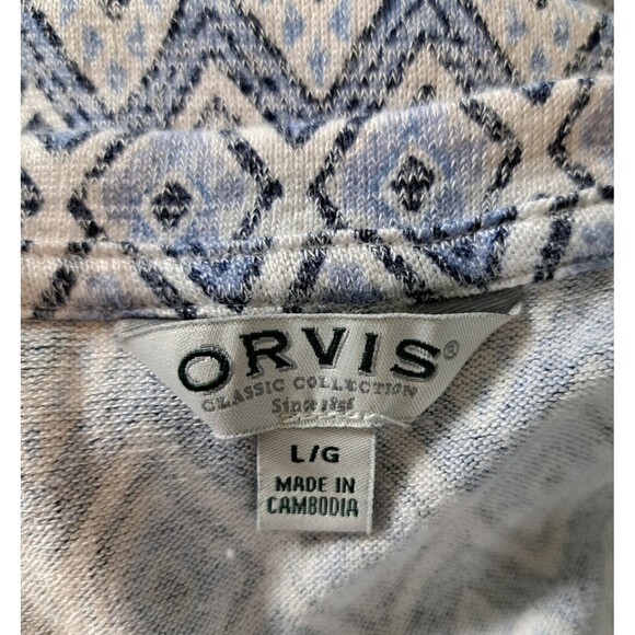 Orvis Women's Blue Ikat Tunic Short Sleeve V-Neck Geometric Top Size L - Picture 5 of 8